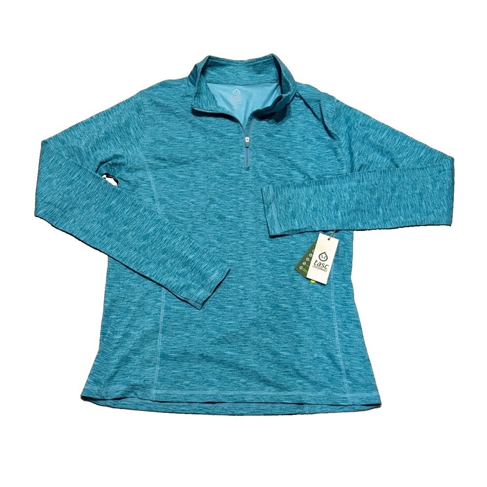 NWT Tasc Womens L Nola Quarter Zip Pullover Blue Stretch Performance Bamboo